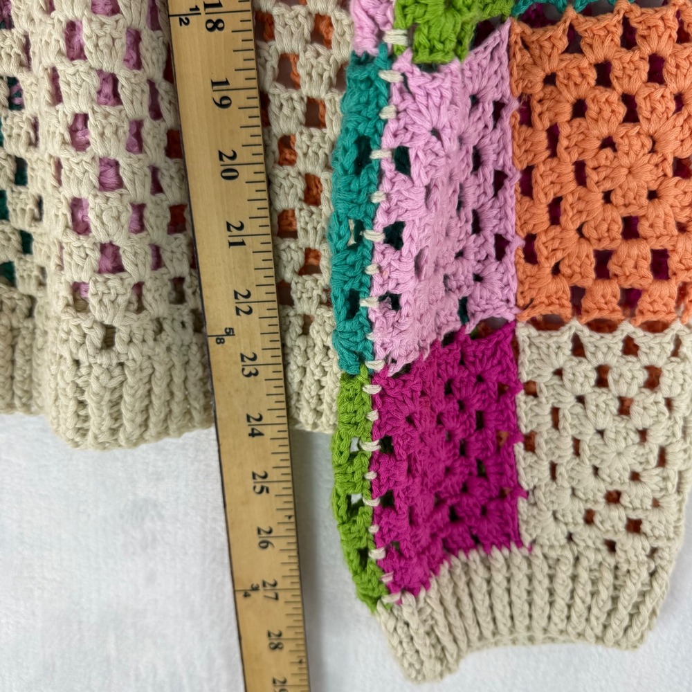BiBi Womens Boho Patchwork Crochet Granny Square Sweater V-Neck Multicolor Large - Picture 7 of 10